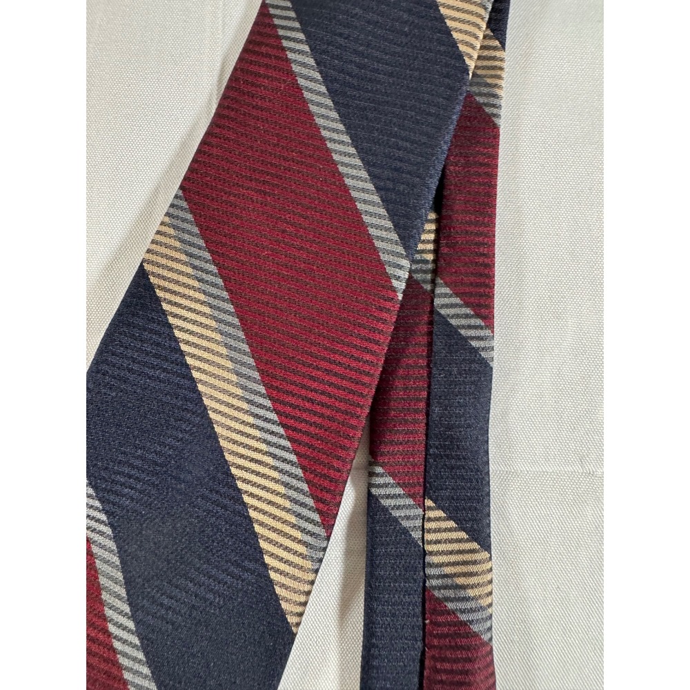 80s Vintage Christian Dior Silk Tie Navy Blue Burgundy Red Geometric USA Made